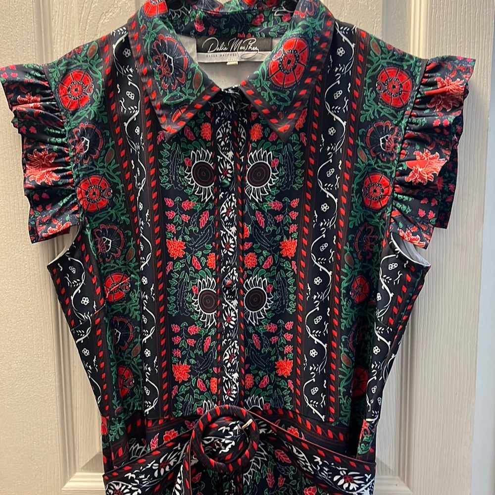 Dalia Macphee Floral Ruffle Sleeve Dress Sz Medium